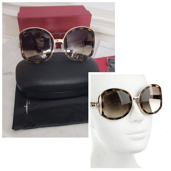 NIB Salvatore Ferragamo Oversize Tortoise Brown Side Cut Out 52mm Sunglasses - Picture 1 of 16